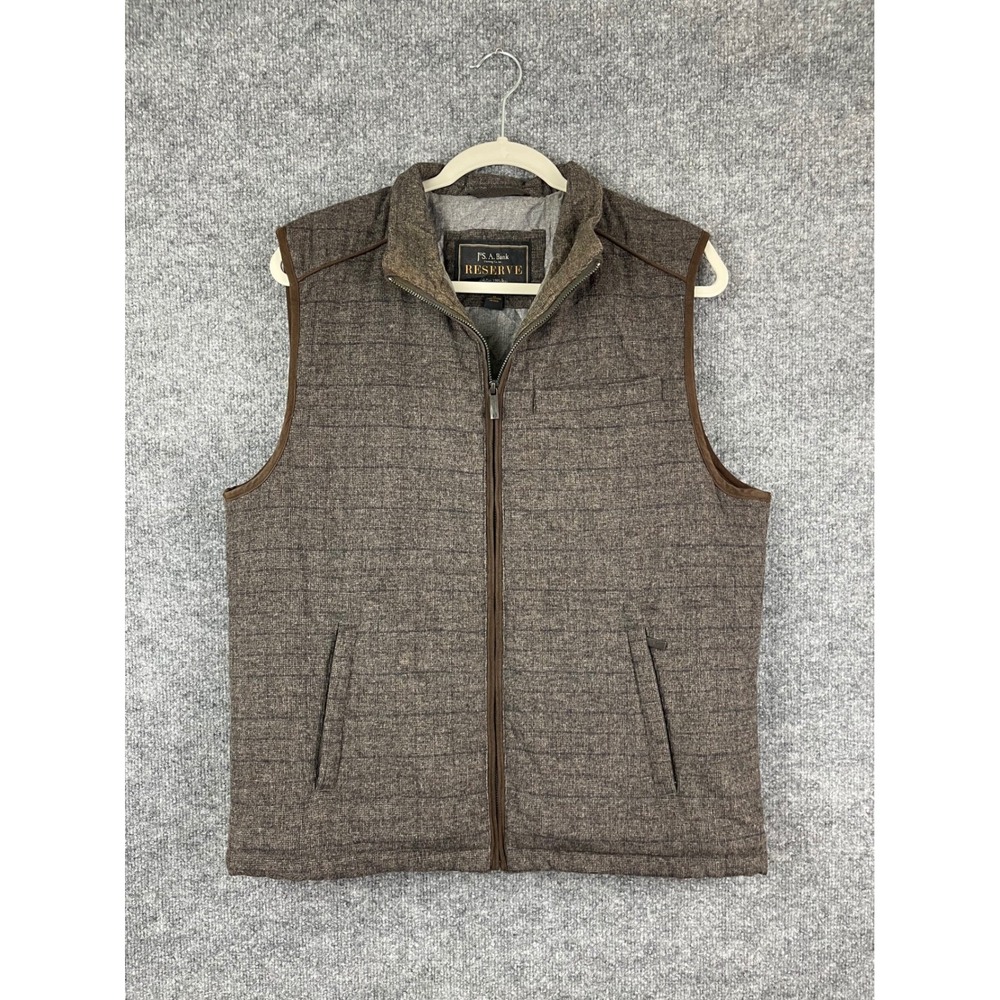 Jos. A. Bank Reserve Vest Mens M Brown Excellent Quilted Full Zip Suede Trim